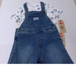 Levi's Baby Boys 2 Pc Set Nautical Sailboat Print Overalls Lg(7) #26560